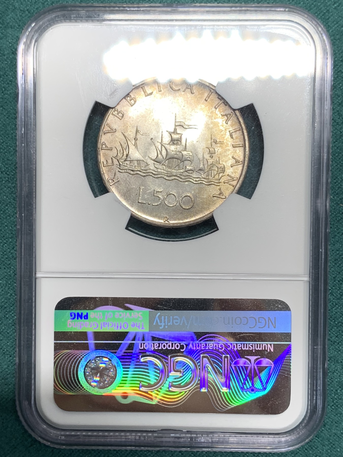 《竞宝斋》第195场-周日，周一 2场 (全场包邮) NGC-MS65 意大利1970年帆船少女500里拉银币