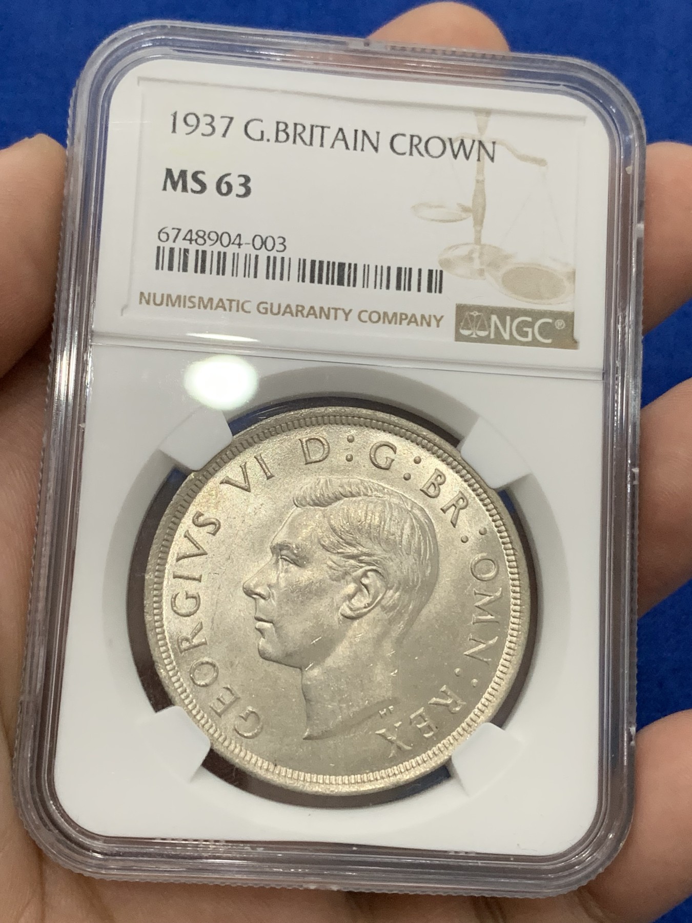 《竞宝斋》第195场-周日，周一 2场 (全场包邮) NGC-MS63 英国1937年乔治六世登基克朗银币，车轮光好品。