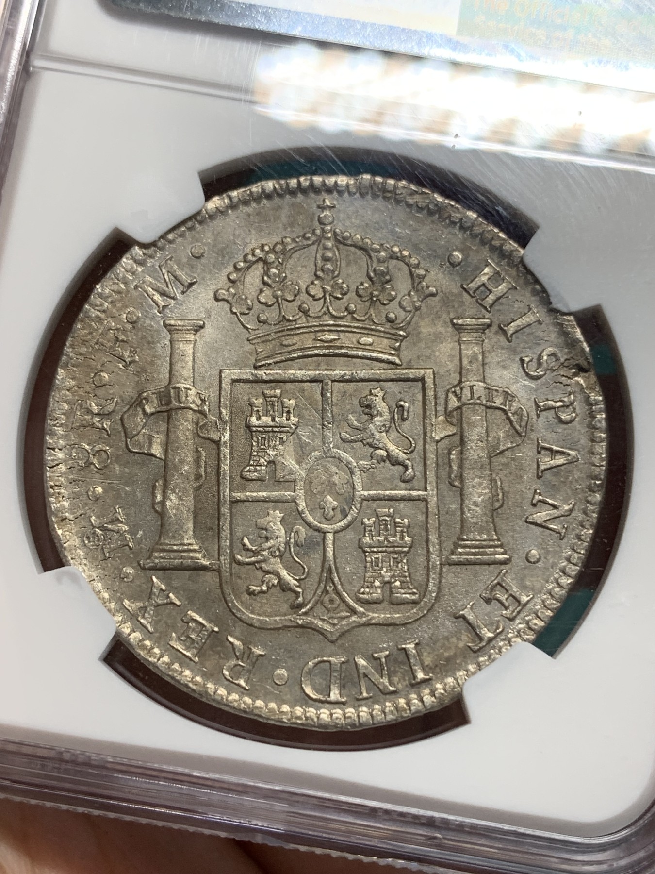 《竞宝斋》第195场-周日，周一 2场 (全场包邮) NGC UNC 西属墨西哥 1798 MO FM 人像双柱 卡四 8瑞尔大银币