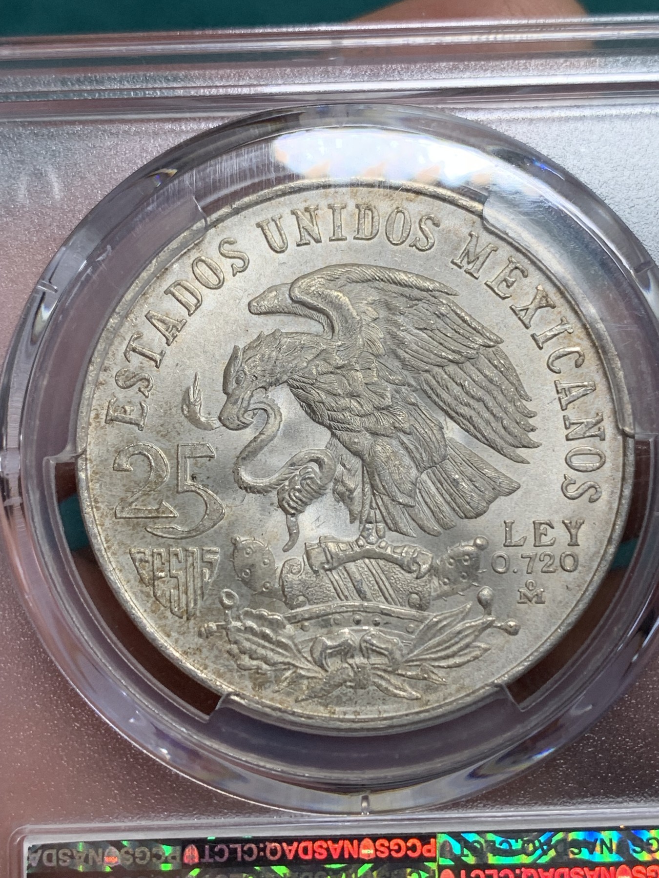 《竞宝斋》第195场-周日，周一 2场 (全场包邮) PCGS ms63+ 墨西哥1968年奥运会纪念25比索银币