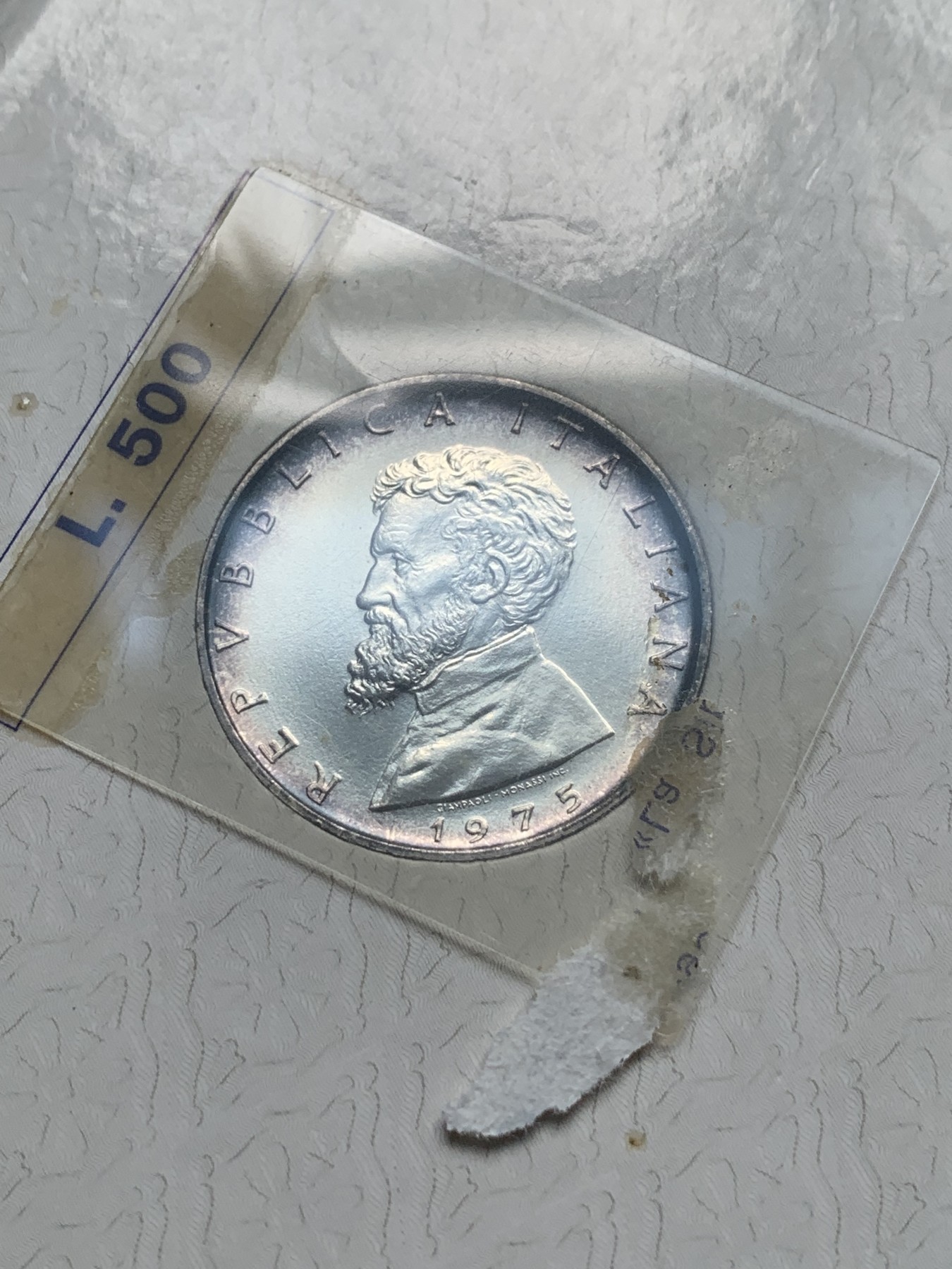 《竞宝斋》第195场-周日，周一 2场 (全场包邮) 卡装 意大利 1975年 米开朗基罗纪念 500里拉银币