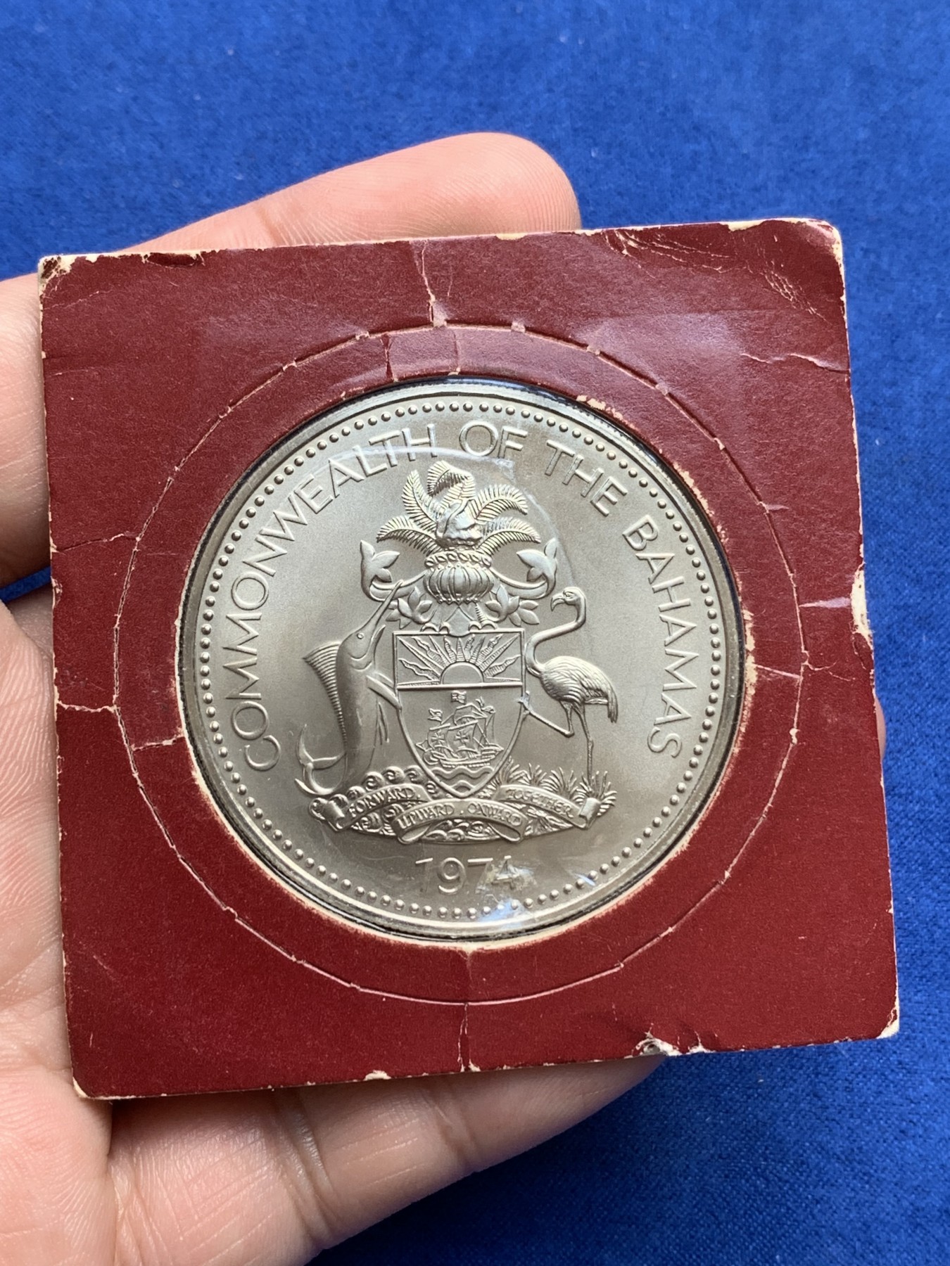 《竞宝斋》第195场-周日，周一 2场 (全场包邮) 1974年 巴哈马联邦 国旗 5刀 铜镍纪念币