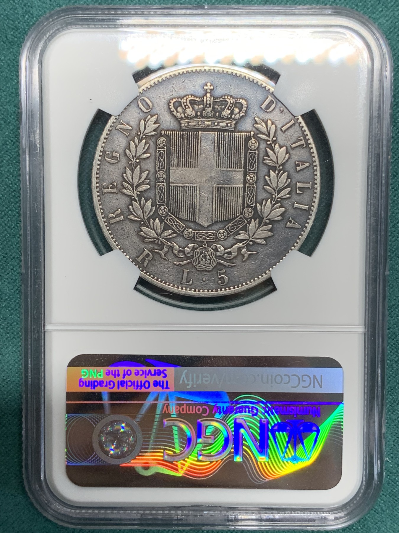 《竞宝斋》第195场-周日，周一 2场 (全场包邮) NGC VFD 意大利1876年曼纽尔二世5里拉银币