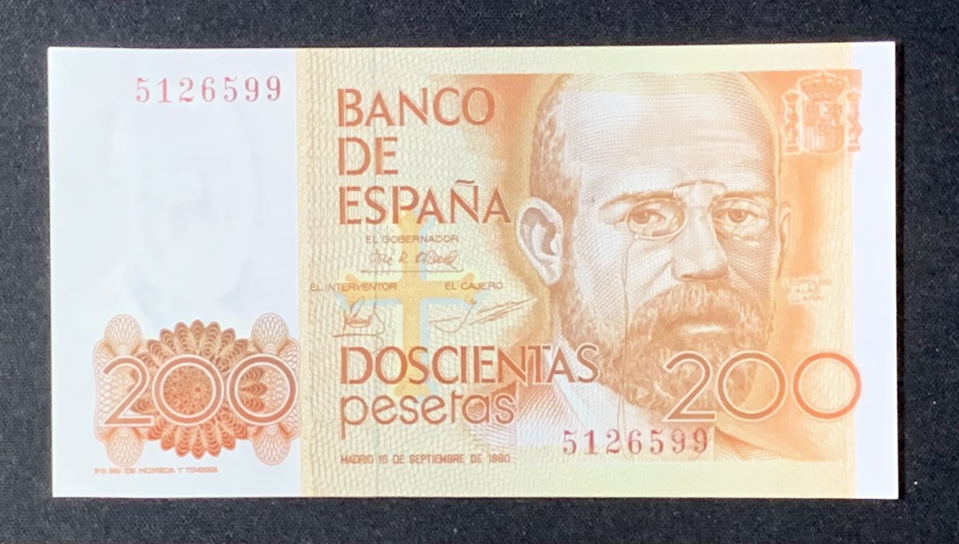 紫瑗钱币——第302期拍卖—纸币场 【数字冠 双尾9】西班牙 1980(1984)年 利奥波多·加西德·拉斯阿拉斯 200比塞塔 UNC