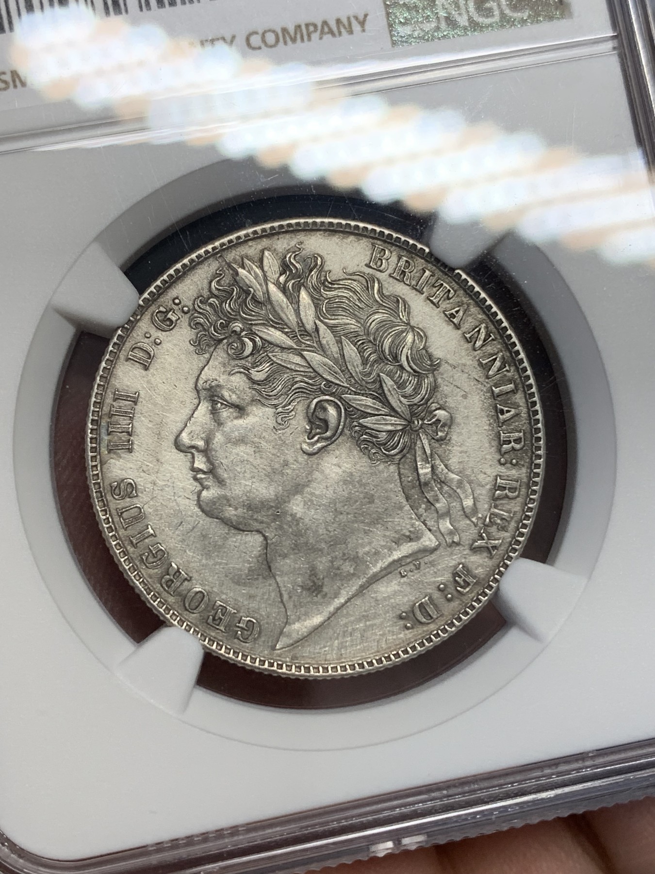 《竞宝斋》第195场-周日，周一 2场 (全场包邮) NGC-AUD 英国乔四三花半克朗 深打细节佳 英系上涨名品 最美半克朗 MS63以上好品已近万