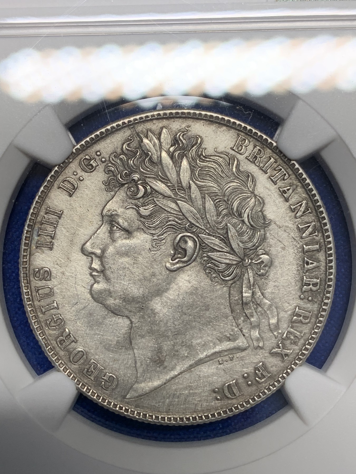 《竞宝斋》第195场-周日，周一 2场 (全场包邮) NGC-AUD 英国乔四三花半克朗 深打细节佳 英系上涨名品 最美半克朗 MS63以上好品已近万