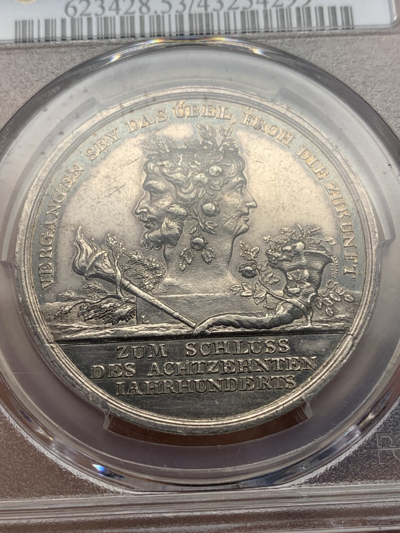 《竞宝斋》第195场-周日，周一 2场 (全场包邮) PCGS-SP53 德国 19世纪 创世纪双面神银章 Loos经典作品