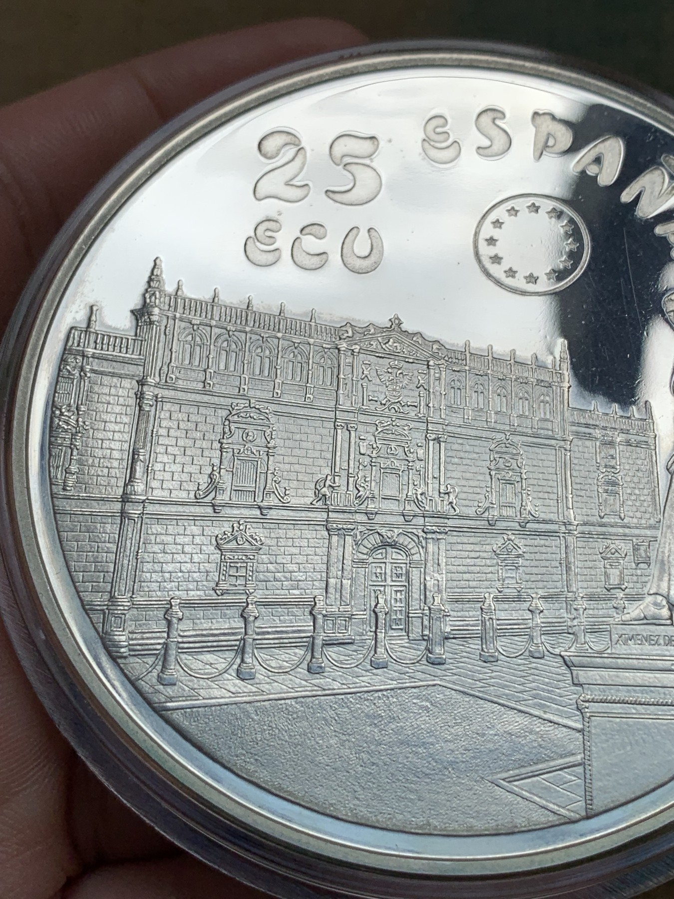 《竞宝斋》第195场-周日，周一 2场 (全场包邮) 西班牙1994年25ECU精制大银币  原盒证书 少见 168.75克 925银 比5盎司还大