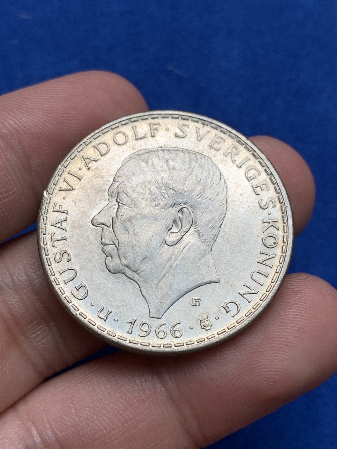 《竞宝斋》第195场-周日，周一 2场 (全场包邮) 1966年瑞典5克朗宪法改革一百周年纪念银币 18g 原光品