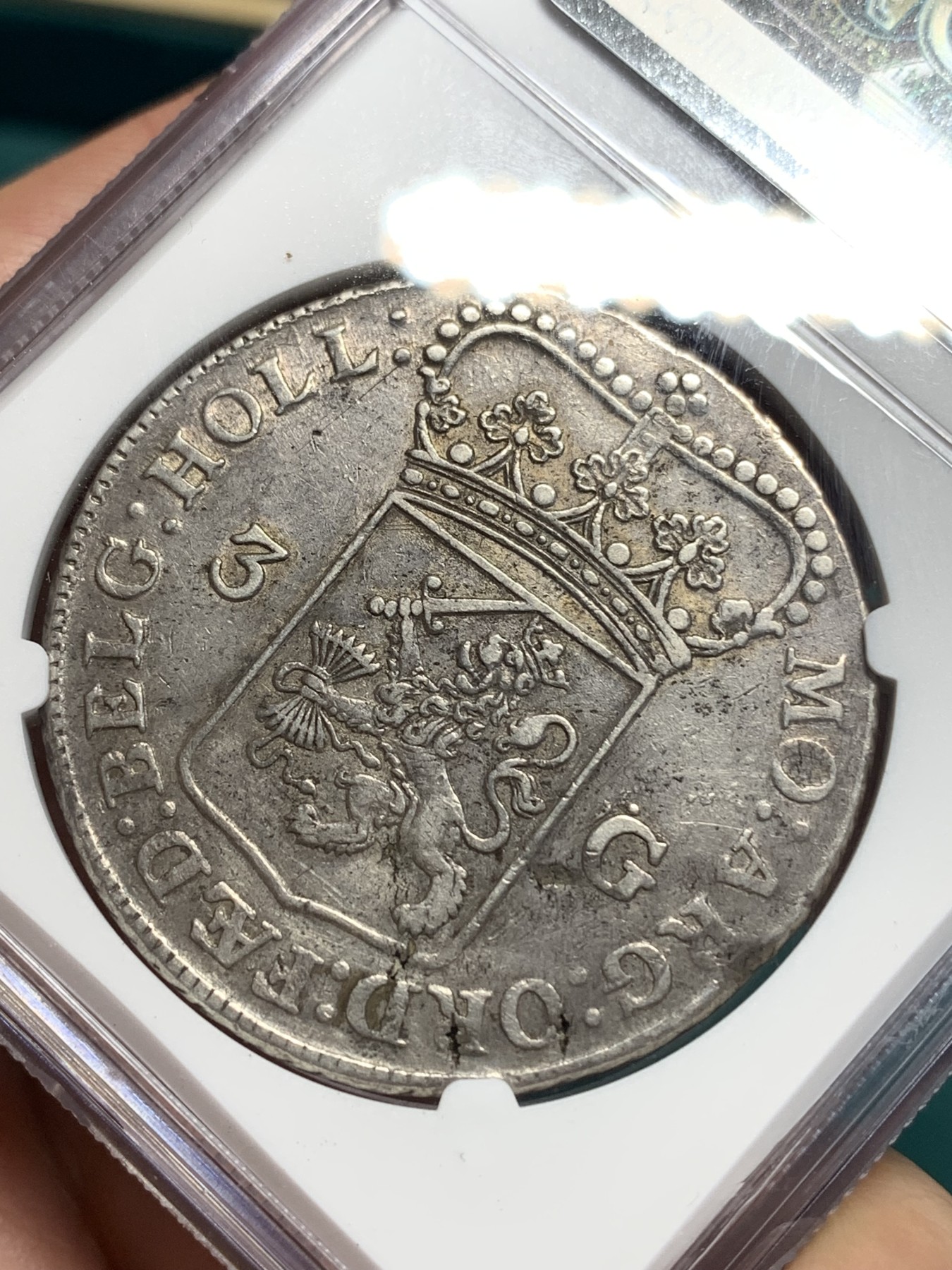 《竞宝斋》第195场-周日，周一 2场 (全场包邮) NGC XFD 荷兰1764年乌特勒支3Gulden 女神大银