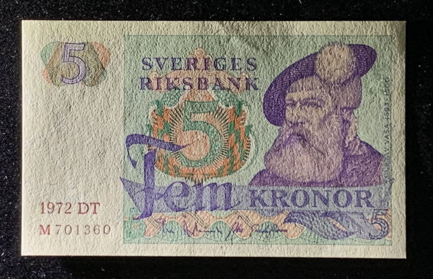 紫瑗钱币——第302期拍卖—纸币场 瑞典 1972年 瑞典银行 古斯塔夫一世 5克朗 深字 UNC