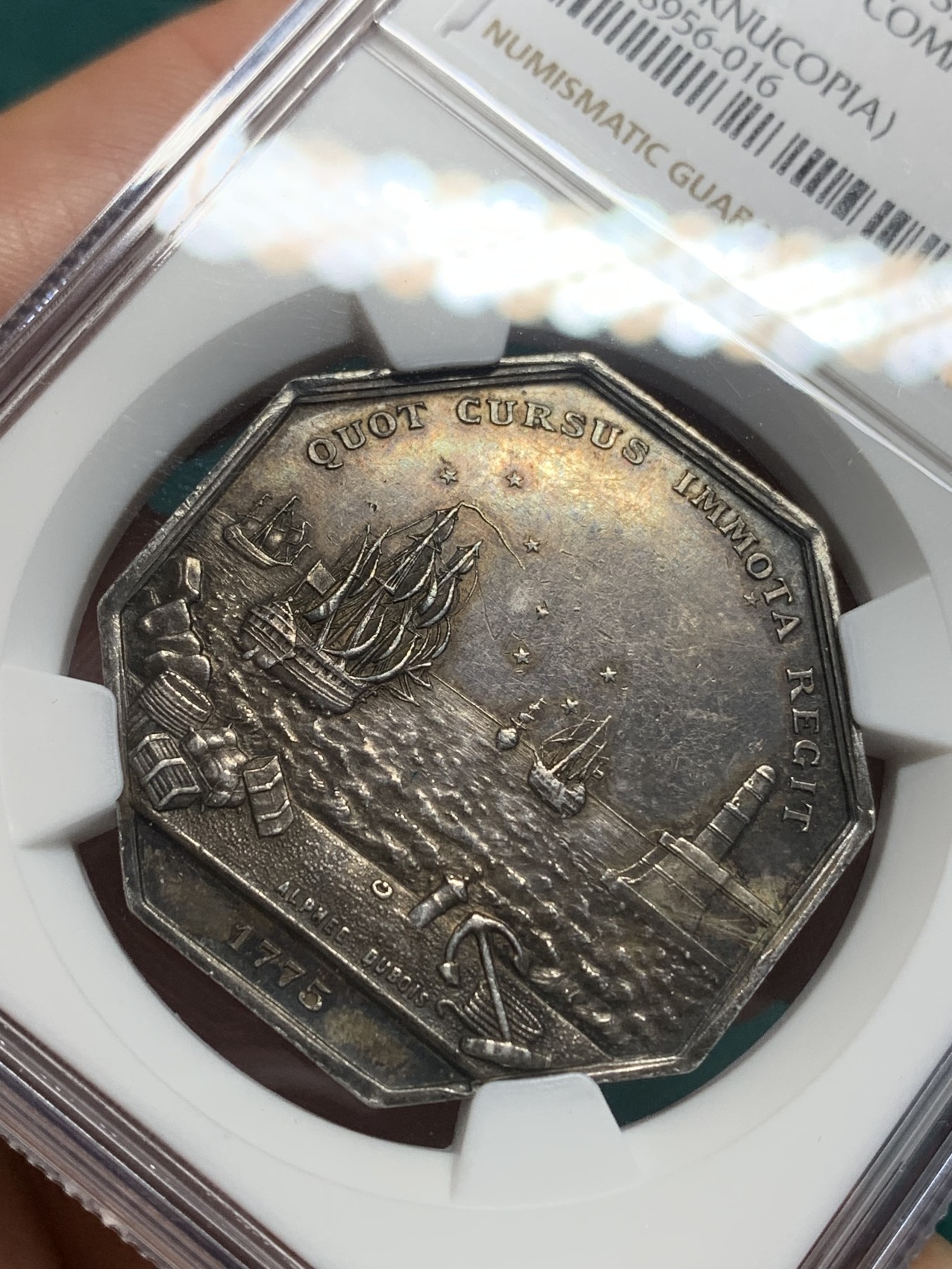 《竞宝斋》第195场-周日，周一 2场 (全场包邮) NGC MS61 法国1775马赛港商业八角银质代币