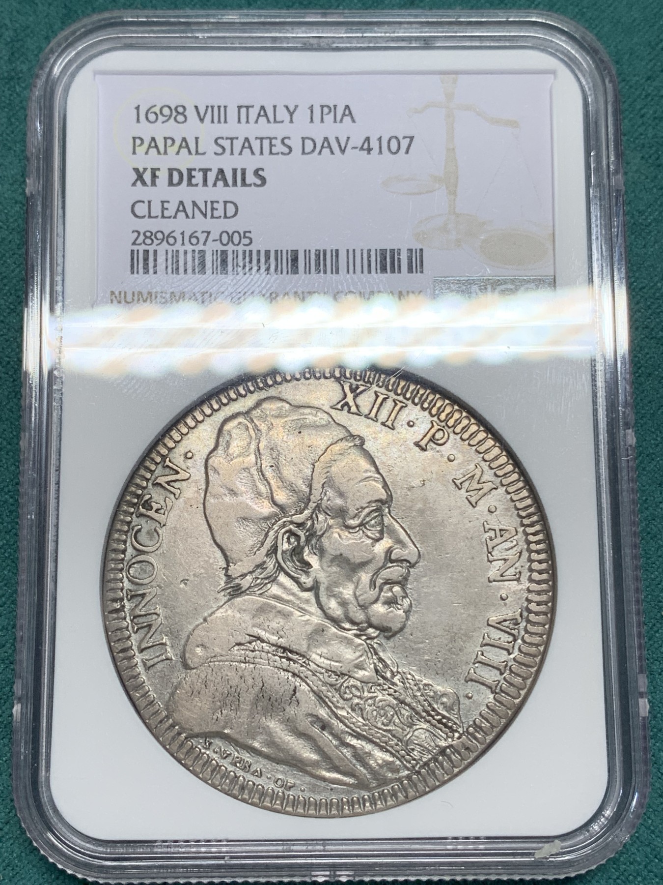 《竞宝斋》第195场-周日，周一 2场 (全场包邮) NGC XF  意大利教皇国 1698年1皮阿斯特大银币