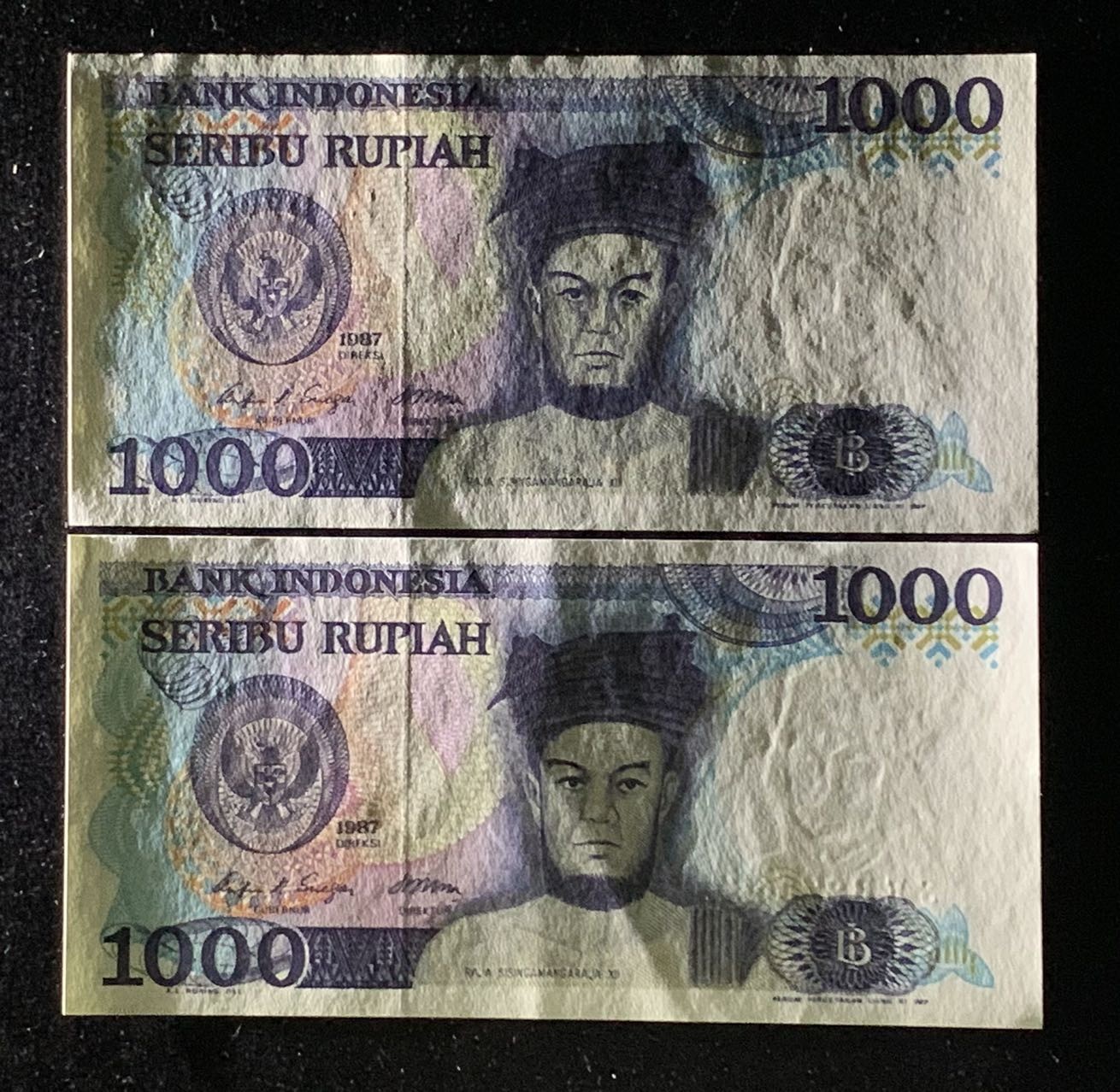 紫瑗钱币——第302期拍卖—纸币场 印度尼西亚 1987年 土著男人 1000卢比 2张一组 UNC