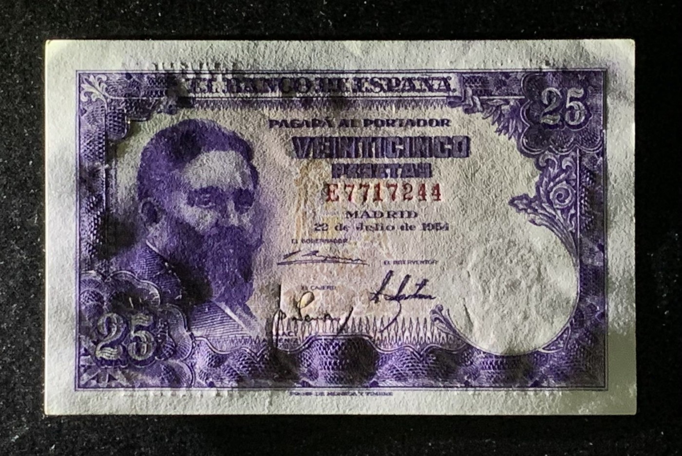 紫瑗钱币——第302期拍卖—纸币场 【双尾4】西班牙 1954年 伊萨克·阿尔贝尼斯 25比塞塔 UNC