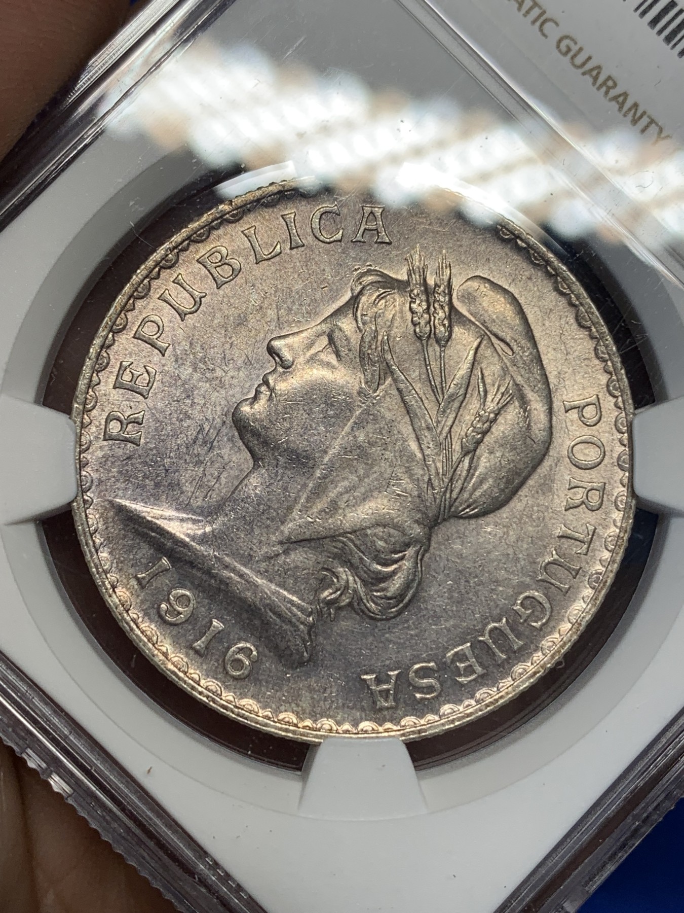 《竞宝斋》第195场-周日，周一 2场 (全场包邮) NGC-MS61 葡萄牙1916年女神头像1埃斯库多大银币