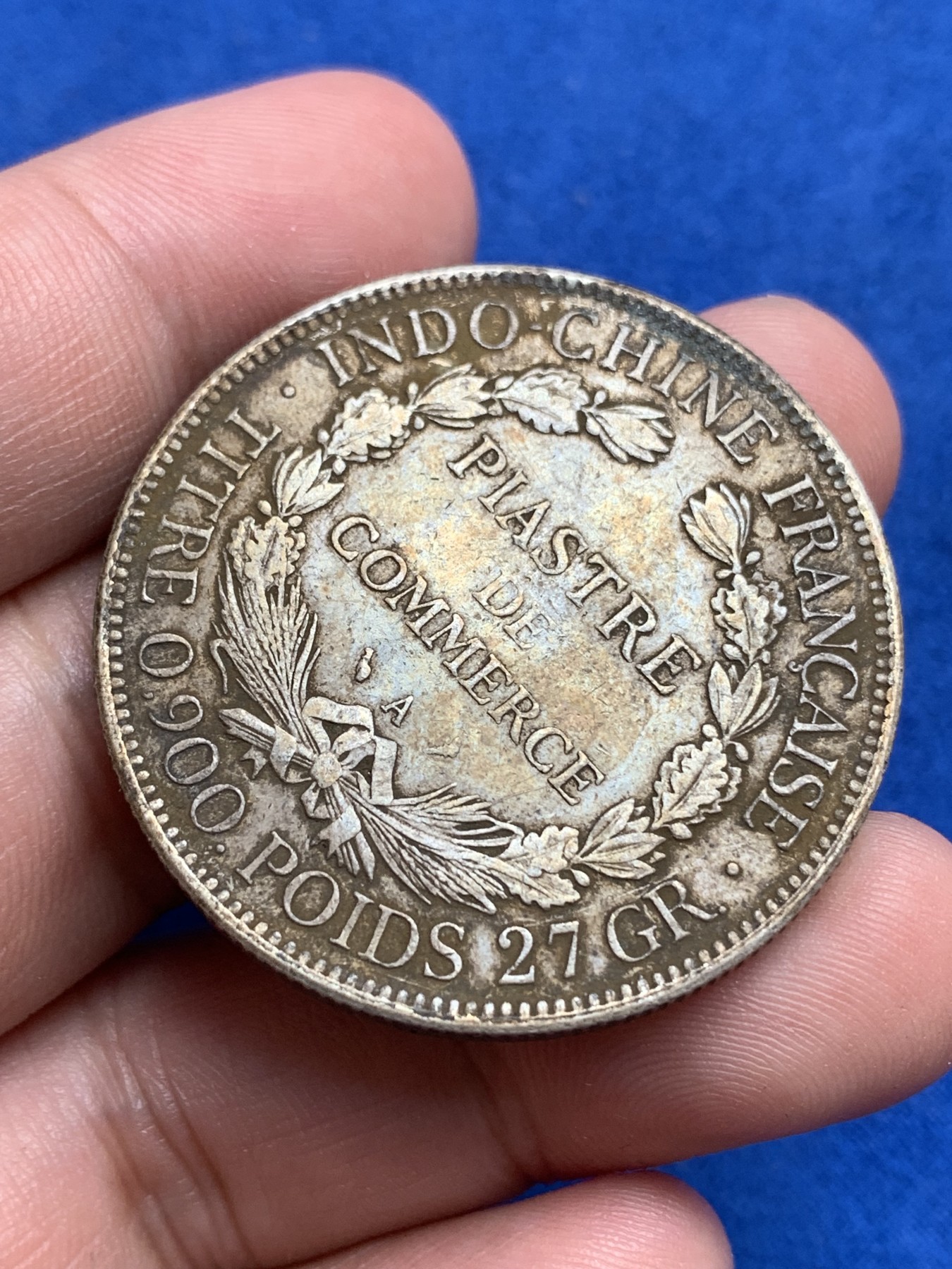 《竞宝斋》第195场-周日，周一 2场 (全场包邮) 1908年法属印支坐洋1皮阿斯特银币，原味老包浆