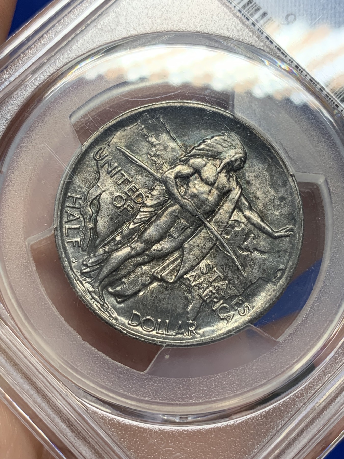 《竞宝斋》第195场-周日，周一 2场 (全场包邮) PCGS-MS64 美国 1926年 半美元银币 俄勒冈小道 土著人+大篷车经典设计 少见双面黑包浆