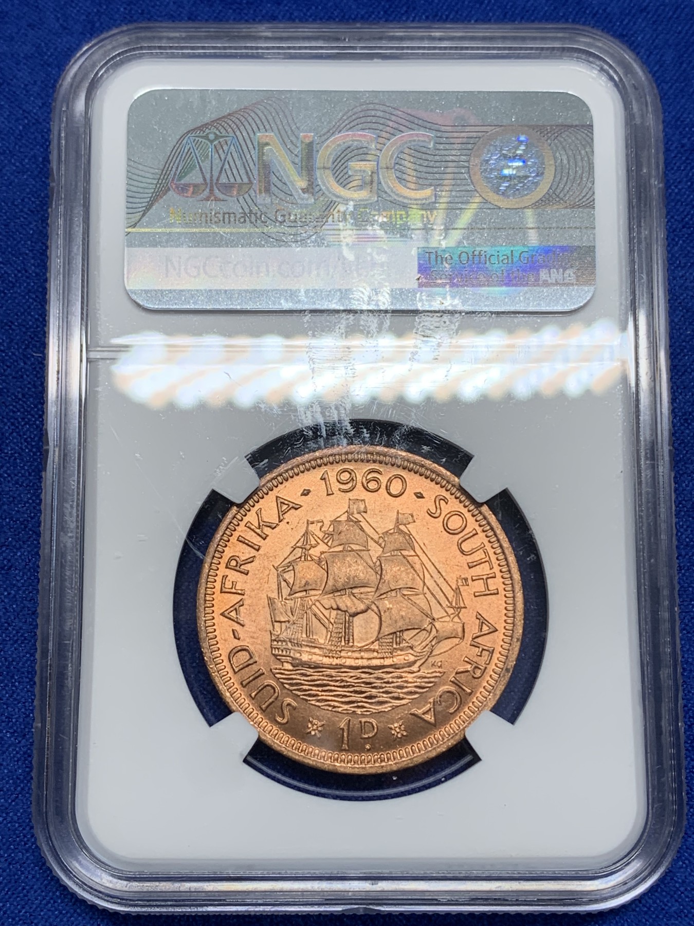 《竞宝斋》第195场-周日，周一 2场 (全场包邮) 两枚一组 NGC-MS64英属印度乔五1/12安娜铜币+NGC-MS62英属南非女王1便士铜币 光度好低评