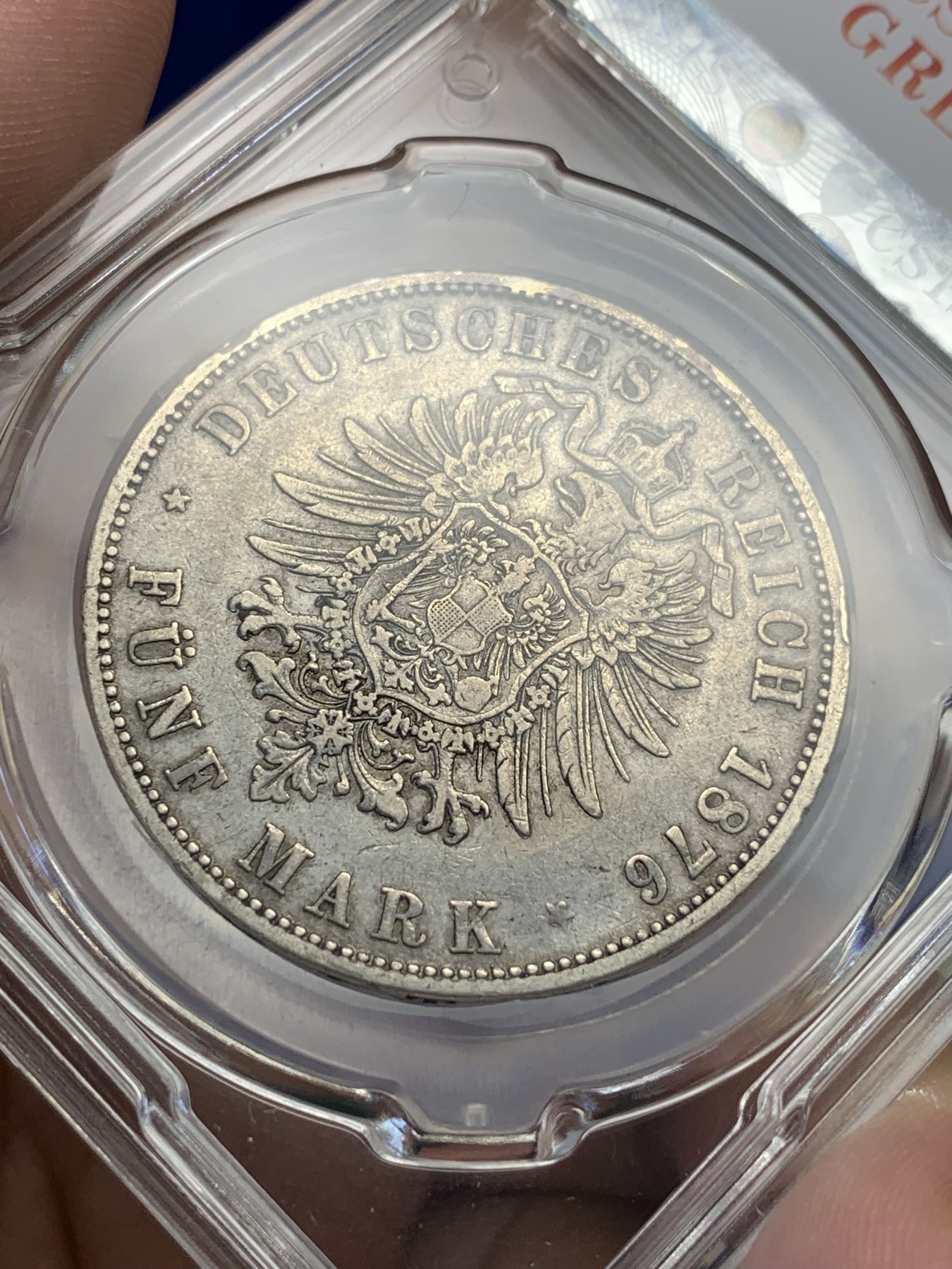 《竞宝斋》第195场-周日，周一 2场 (全场包邮) CSIS XF45 德国1876年普鲁士威廉一世5马克短翅鹰银币