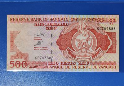 港、澳、台、中外钞、流水签、机签、箱包单、靓号专场第30期 - 瓦努阿图1993年500瓦图 纸钞 经典版本 双冠 豹子号 CC795888 UNC 一张/如图