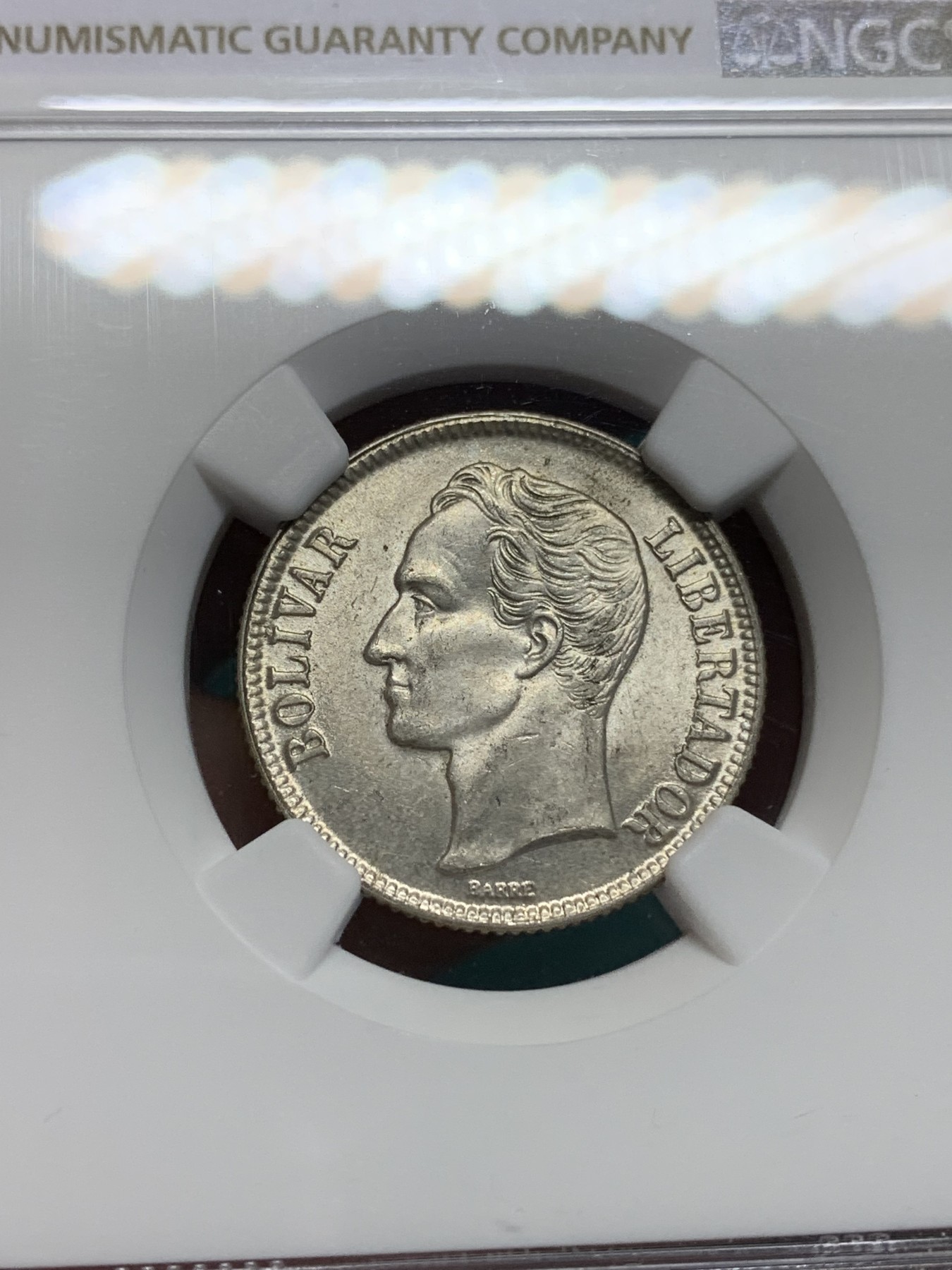 《竞宝斋》第195场-周日，周一 2场 (全场包邮) NGC-MS64 委内瑞拉1954年 1波利瓦尔银币 好品小辅币