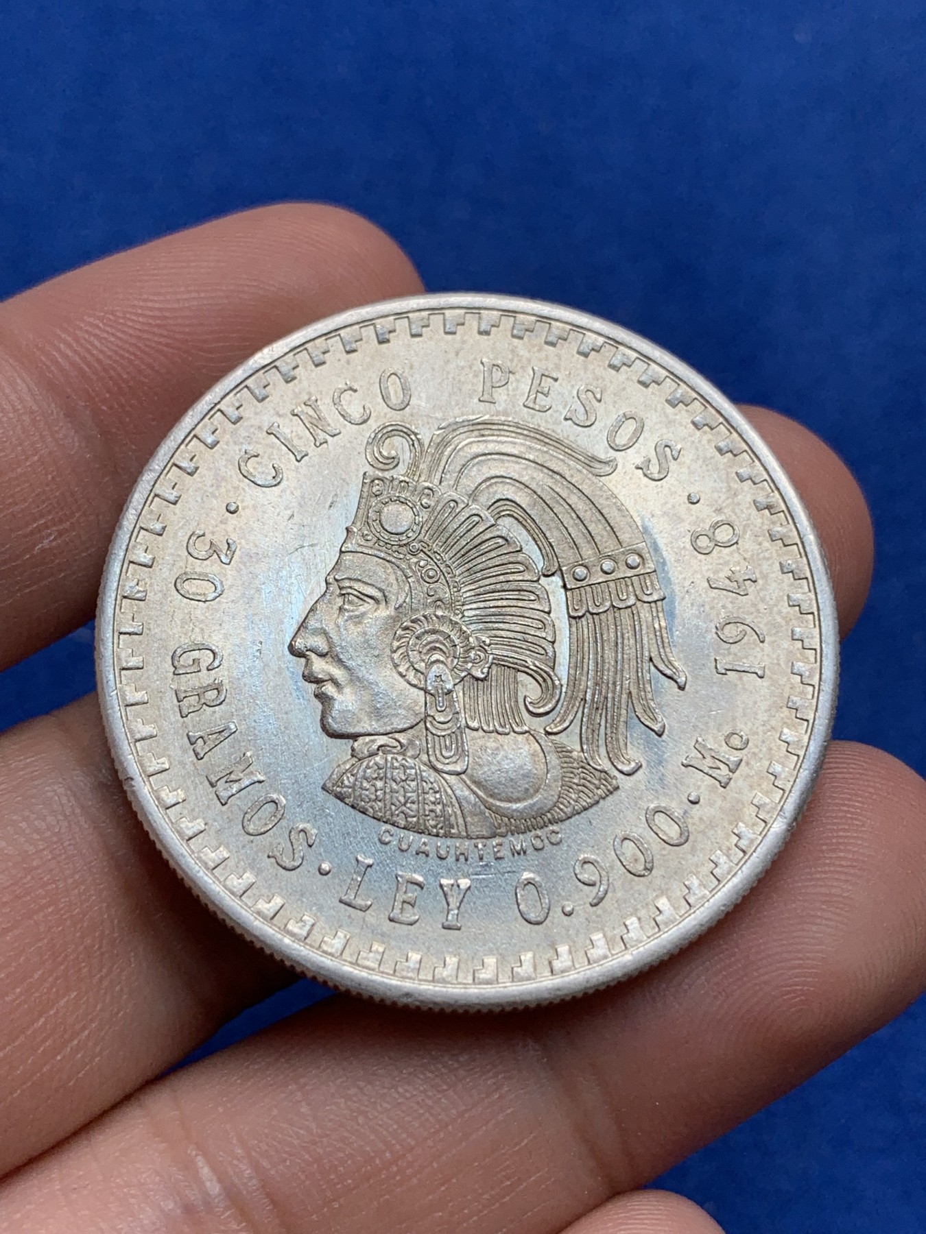 《竞宝斋》第195场-周日，周一 2场 (全场包邮) 墨西哥1948年印第安人头像5比索大银币  可评级  好品相