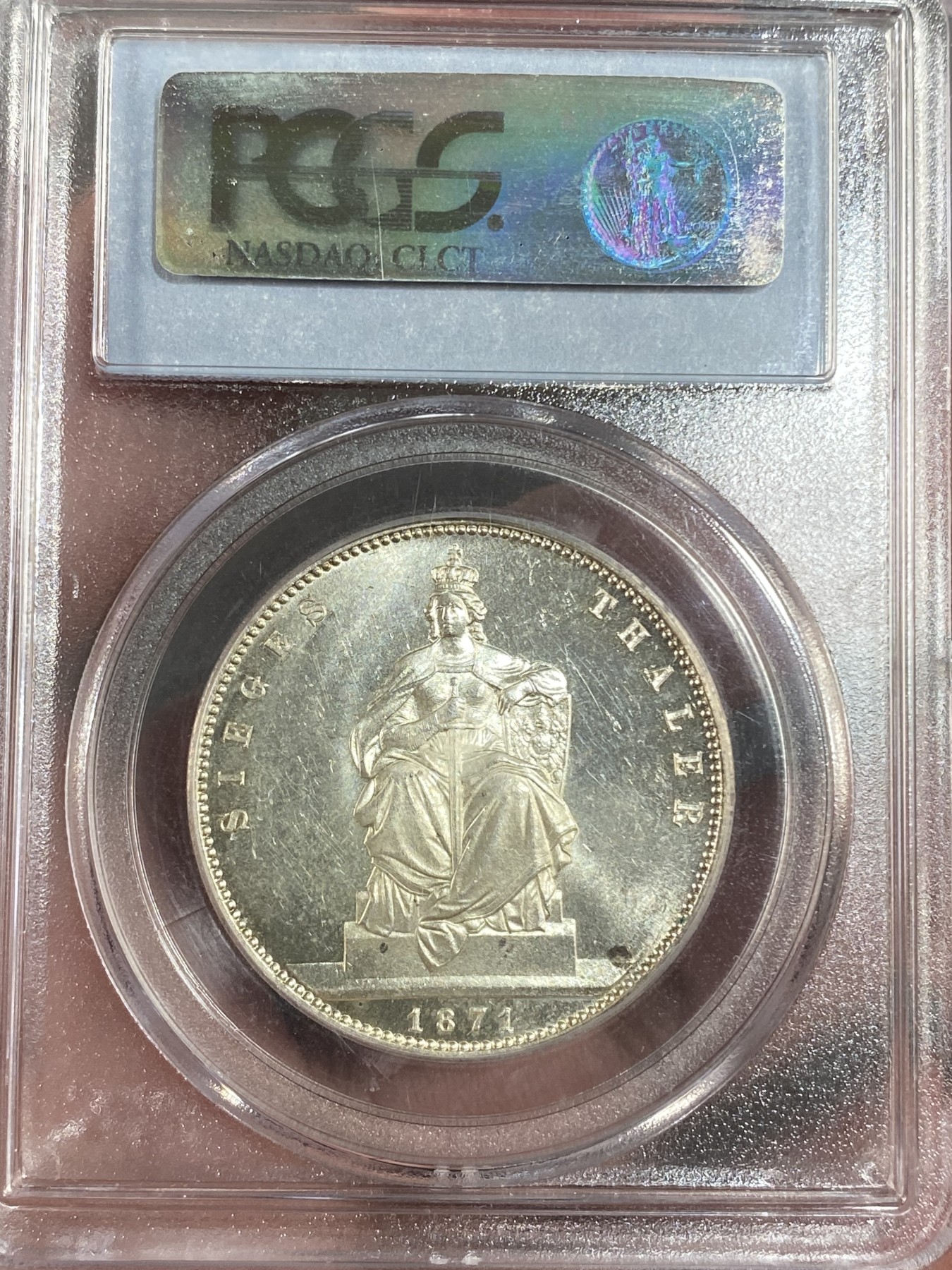 万国钱币拍卖第016期（奢华币章最终章） PCGS MS64 1871年德国普鲁士浦发战争胜利纪念流通1泰勒 常见品种中高分却非常难得 尤其老P盒