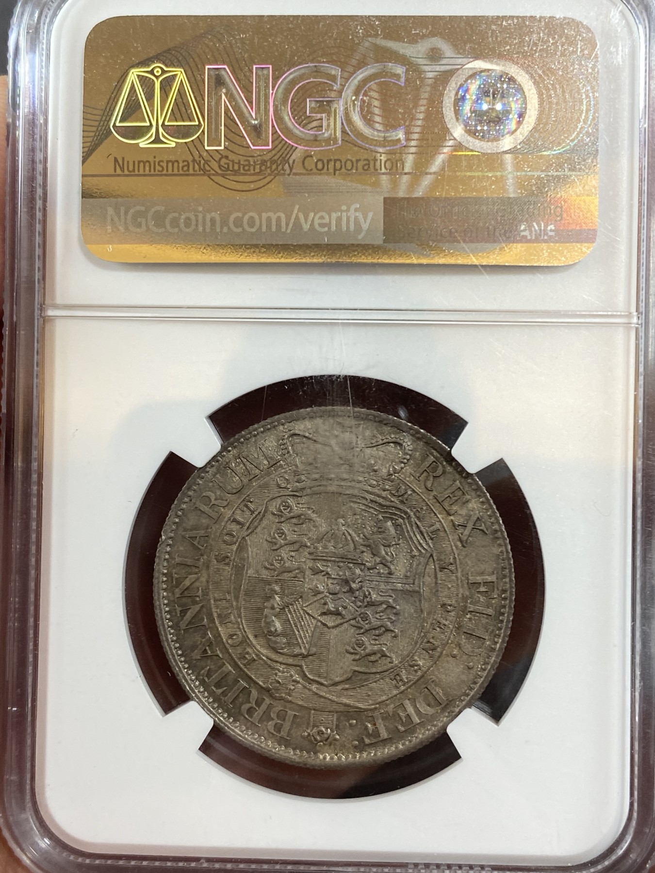 万国钱币拍卖第016期（奢华币章最终章） NGC MS65 1819年英国乔治三世半克朗 英式乌云包浆