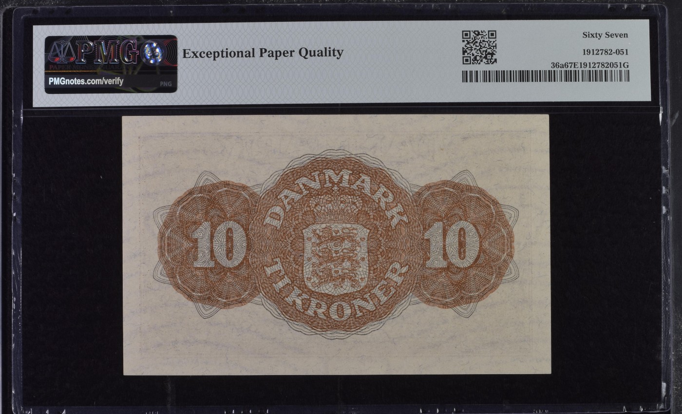 收藏联盟Quantum Auction 第287期拍卖  丹麦国家银行1944年10克朗 PMG67 亚军分