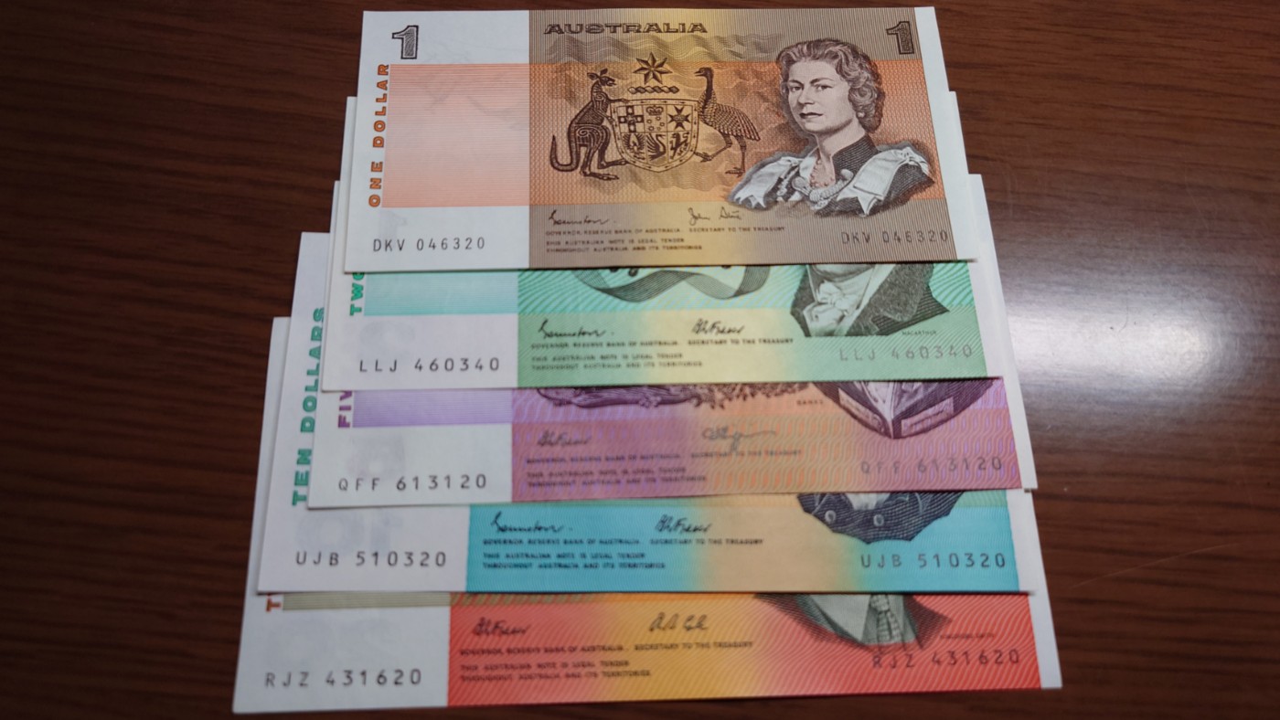 澳大利亚纸币1-2-5-10-20小套尾1同团购 绝品刀拆 免佣金（1-2-5-10也有零售另询）） 澳大利亚纸币1-2-5-10-20小全套 全新绝品刀拆 尾号0