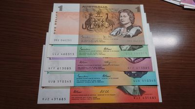 澳大利亚纸币1-2-5-10-20小套尾1同团购 绝品刀拆 免佣金（1-2-5-10也有零售另询）） - 澳大利亚纸币1-2-5-10-20小全套 全新绝品刀拆 尾号5