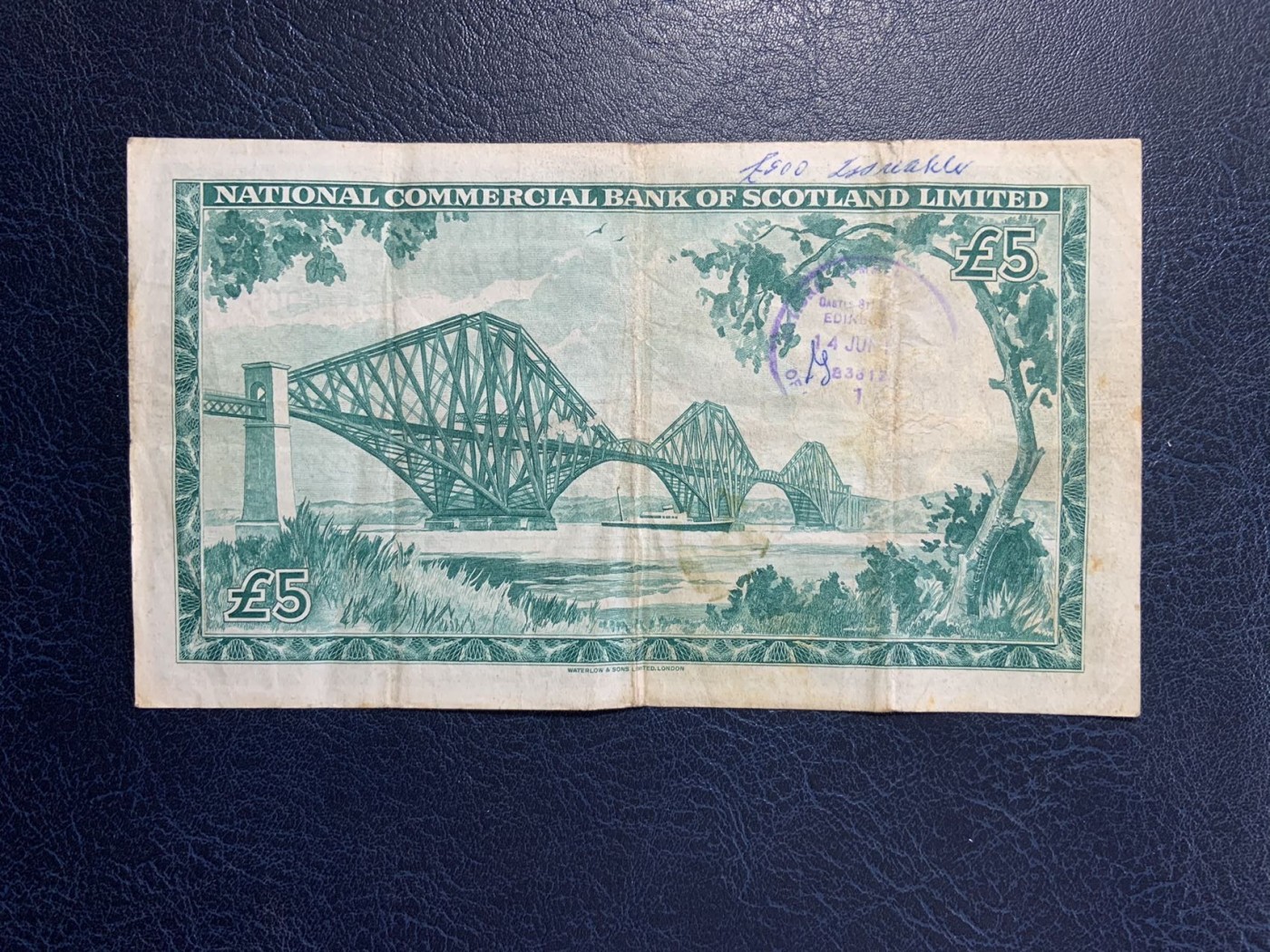 收藏联盟Quantum Auction 第287期拍卖  苏格兰国民商业银行1959年5镑 品相如图 倒置号