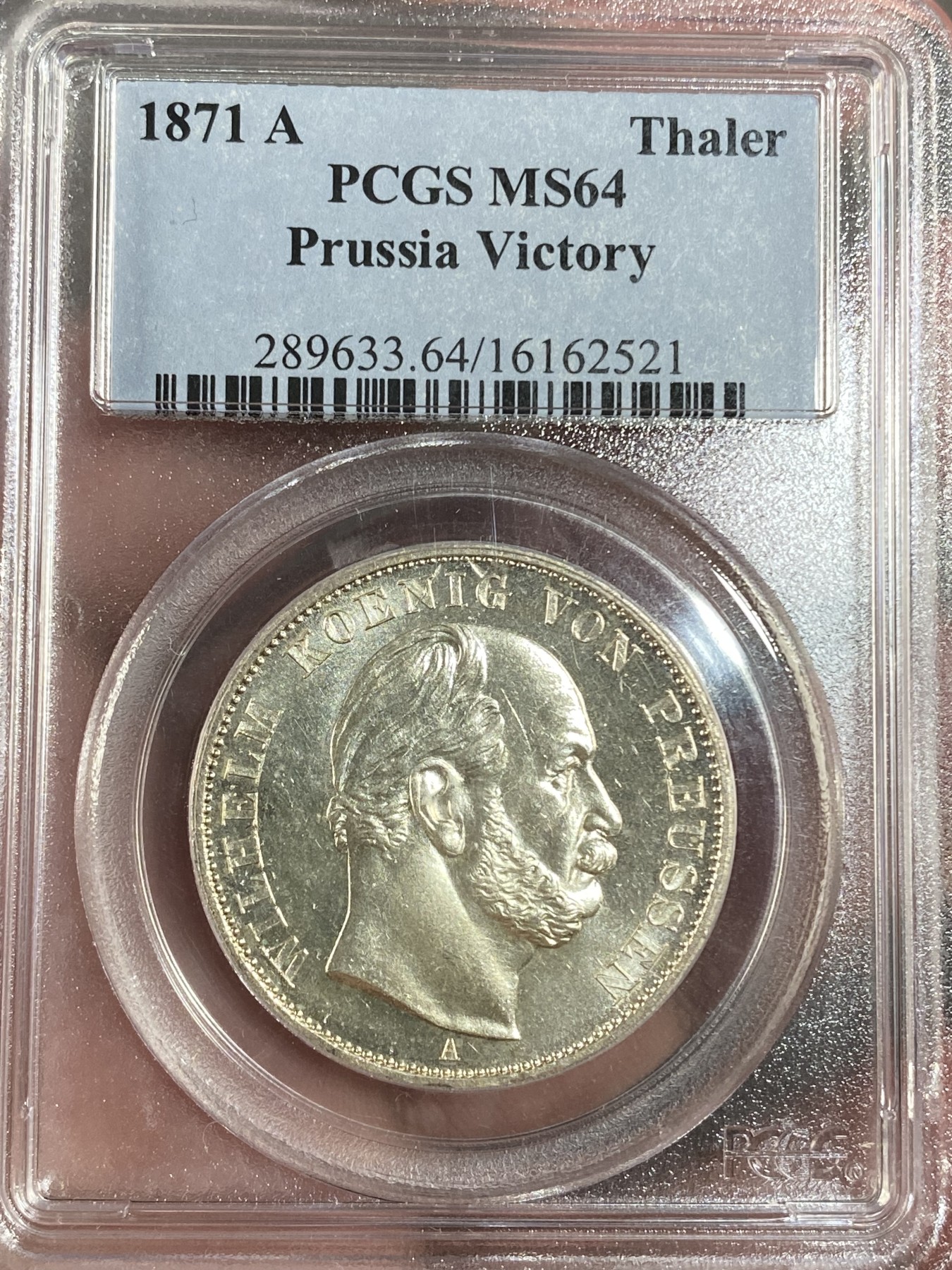 万国钱币拍卖第016期（奢华币章最终章） PCGS MS64 1871年德国普鲁士浦发战争胜利纪念流通1泰勒 常见品种中高分却非常难得 尤其老P盒