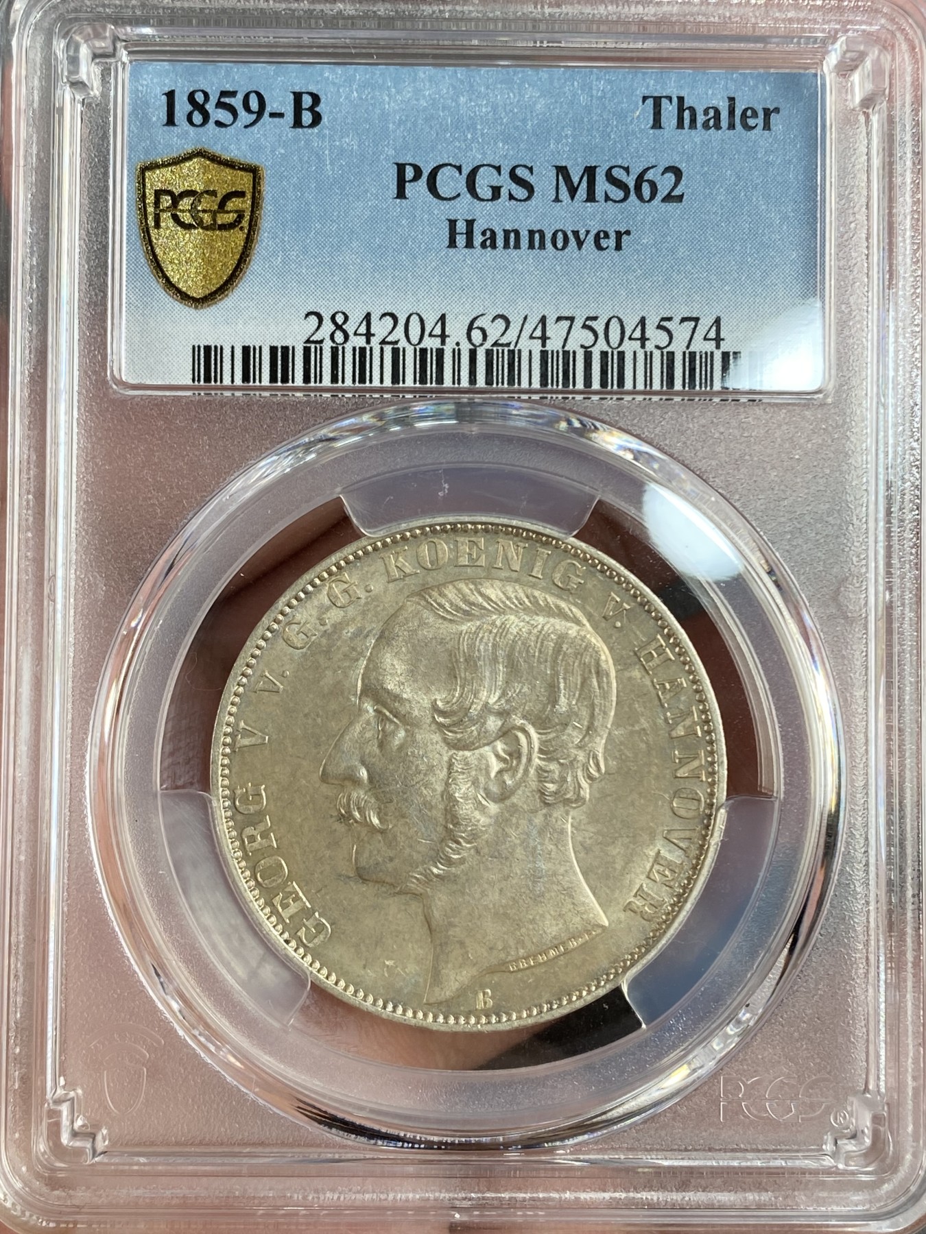 万国钱币拍卖第016期（奢华币章最终章） PCGS MS62 1859年德国汉诺威乔治五世狮马流通1泰勒 与1858年并列此品种极难极难极难年份，近期评出一枚最高分63，此前常年62冠军分，PC MS共计4枚