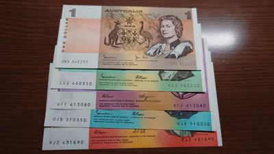 澳大利亚纸币1-2-5-10-20小套尾1同团购 绝品刀拆 免佣金（1-2-5-10也有零售另询）） - 澳大利亚纸币1-2-5-10-20小全套 全新绝品刀拆 尾号0