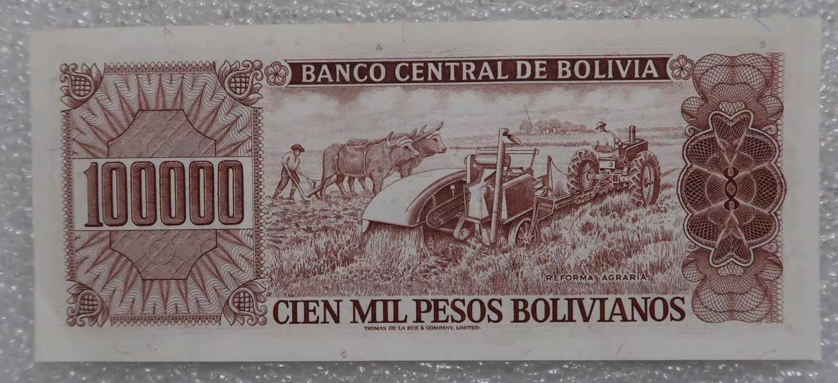 九月九，战地黄花分外香 全新UNC 玻利维亚100000比索 1984年版 外国钱币 纸币收藏