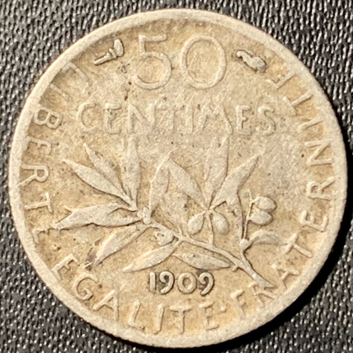 紫瑗钱币——第303期拍卖 法国 1909年 播种女神 50分 2.5克 0.835银