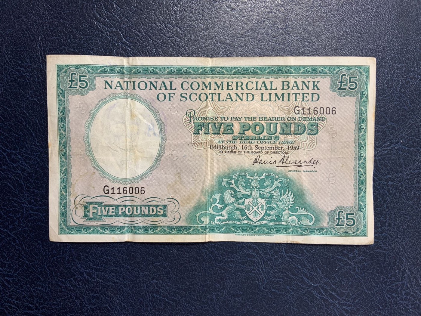 收藏联盟Quantum Auction 第287期拍卖  苏格兰国民商业银行1959年5镑 品相如图 倒置号