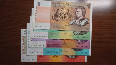 澳大利亚纸币1-2-5-10-20小套尾1同团购 绝品刀拆 免佣金（1-2-5-10也有零售另询）） - 澳大利亚纸币1-2-5-10-20小全套 全新绝品刀拆 尾号3