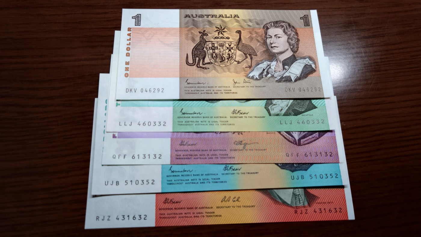 澳大利亚纸币1-2-5-10-20小套尾1同团购 绝品刀拆 免佣金（1-2-5-10也有零售另询）） 澳大利亚纸币1-2-5-10-20小全套 全新绝品刀拆 尾号2