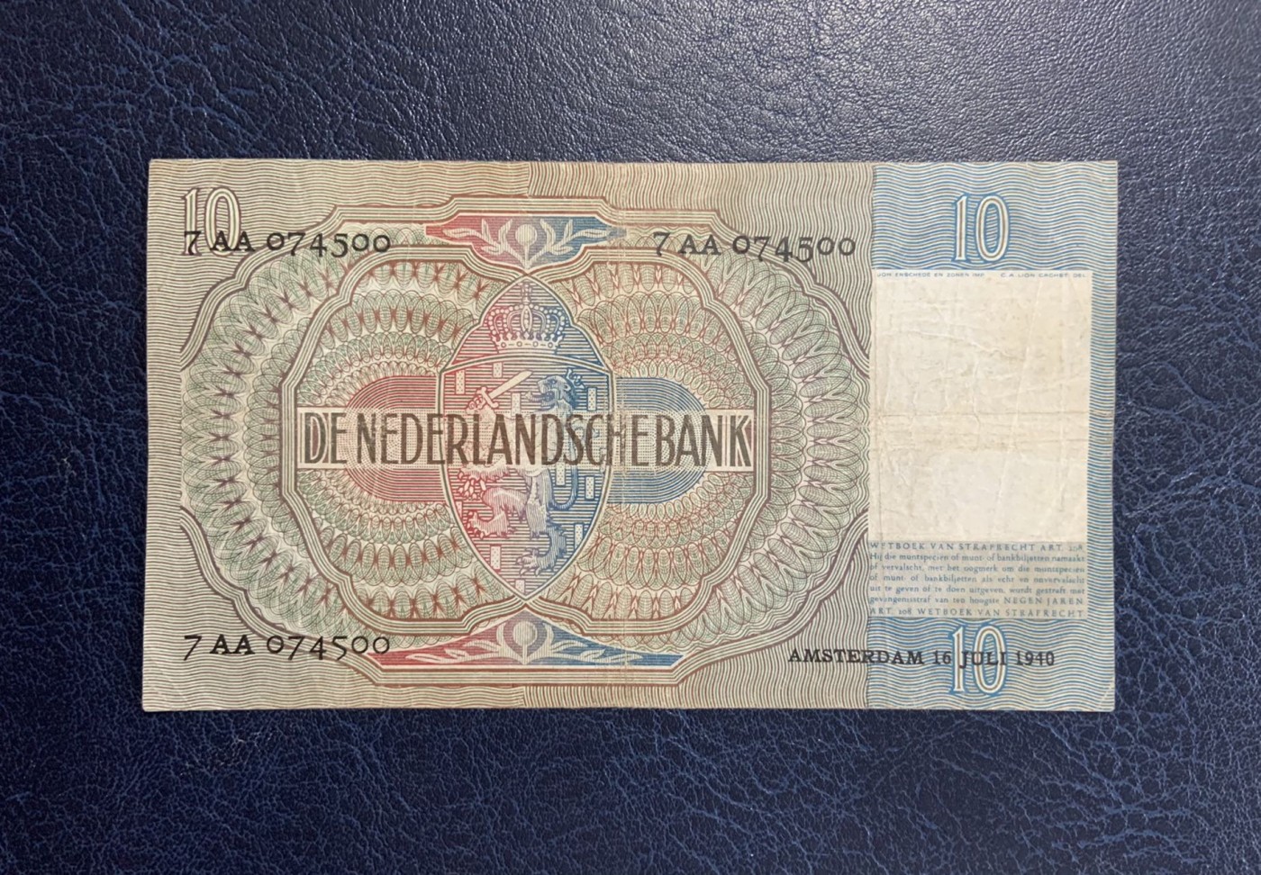 收藏联盟Quantum Auction 第287期拍卖  荷兰1940年10盾 品相如图 经典牧羊女 罕见AA冠