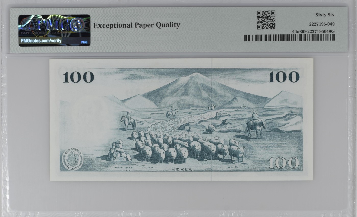 紫瑗钱币——第302期拍卖—纸币场 【首发 PMG 66EPQ】冰岛 1961年 100克朗 （P-44a）
