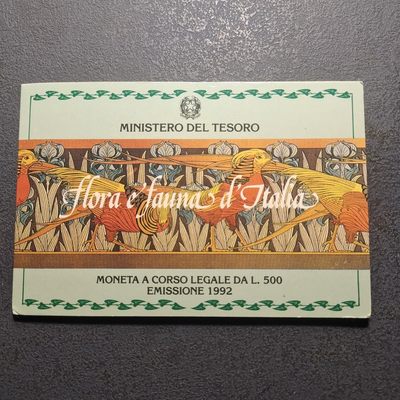0起1加-纯粹捡漏拍-233套币银币包邮场 - 【获奖币】意大利1992年500里拉花神系列动物与植物官方卡装纪念银币-第二组-年度最佳硬币+最具艺术币