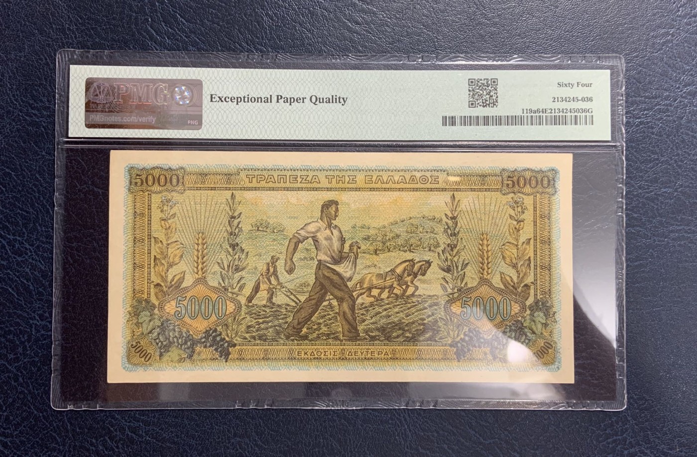 收藏联盟Quantum Auction 第287期拍卖  希腊1942年5000德拉克马 PMG64e 胜利女神