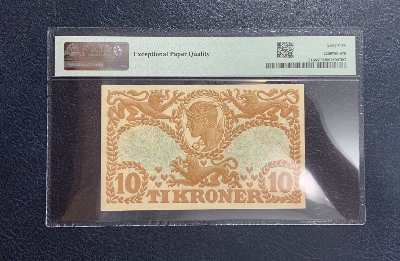 收藏联盟Quantum Auction 第287期拍卖  丹麦1943年10克朗 PMG65 号码无47 