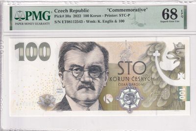 乐淘淘纸币精选 第18期  - 【ET08112543】捷克2022年纸币 100克朗 纪念钞 PMG68EPQ 季军分