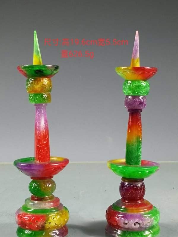 冰种四彩翡翠烛台尺寸:高19.6cm宽5.5cm 重626.5g
