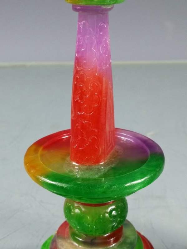 冰种四彩翡翠烛台尺寸:高19.6cm宽5.5cm 重626.5g