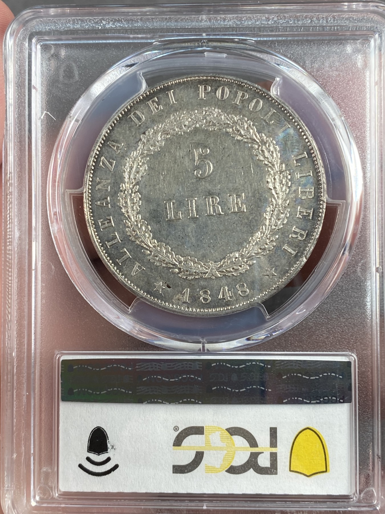 万国钱币拍卖第016期（奢华币章最终章） PCGS MS61 1848年意大利威尼斯临时革命政府飞翔的雄狮5里拉大银币 第二种形态 原味五彩深打 非常漂亮的名誉品种